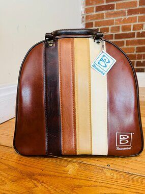 vintage 1970s Brunswick striped vinyl bowling bag